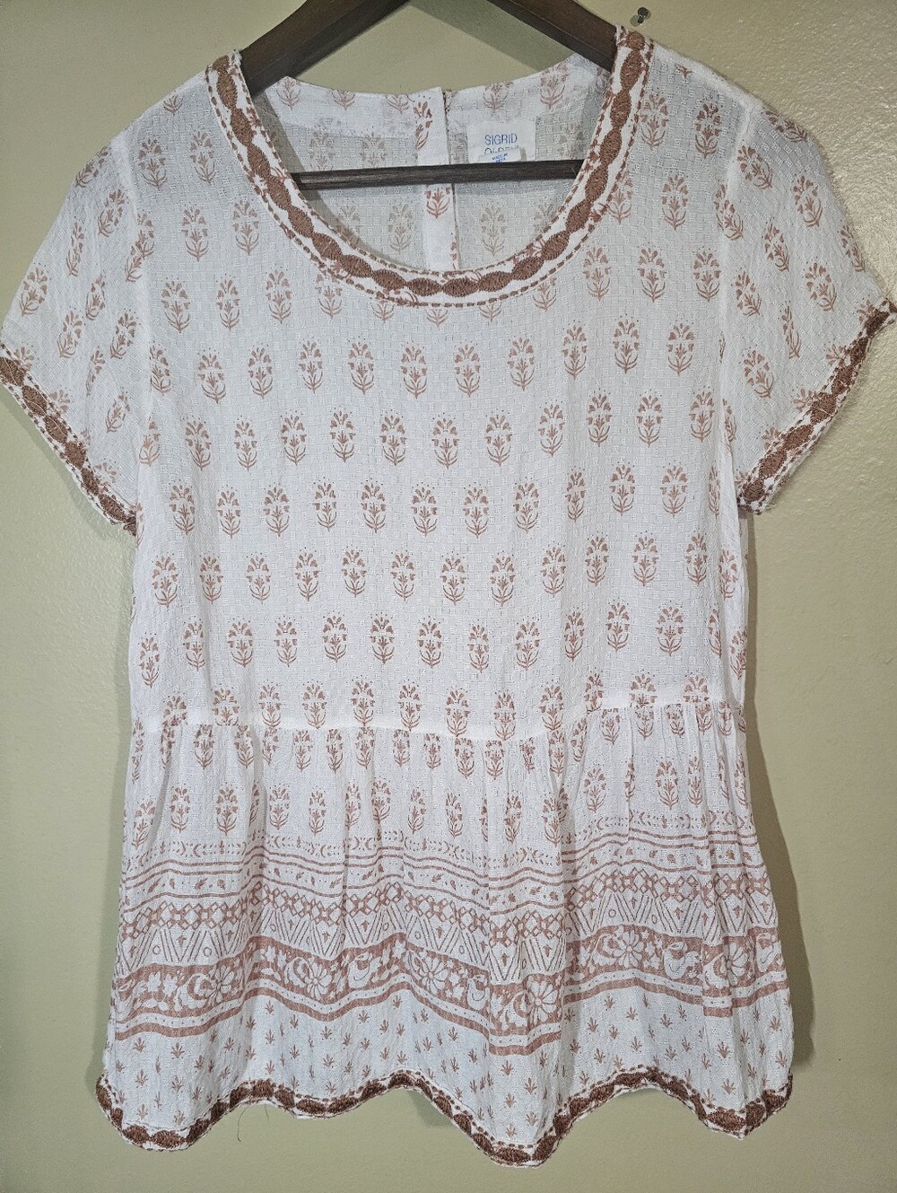 Sigrid Olsen Small 100% Modal Boho Babydoll Top Cottagecore Peplum